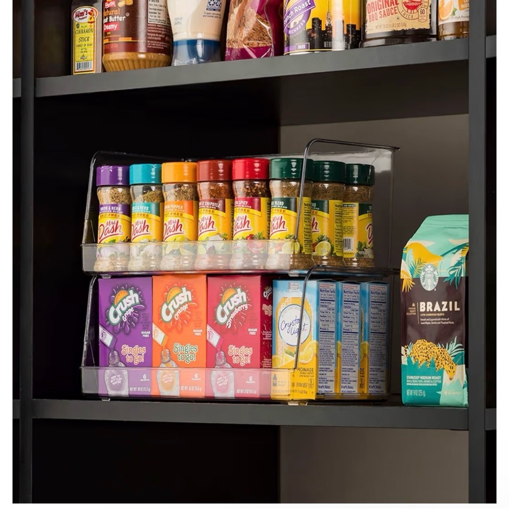 Set Of 2 Clear Pantry stackable Organizer Bins open front